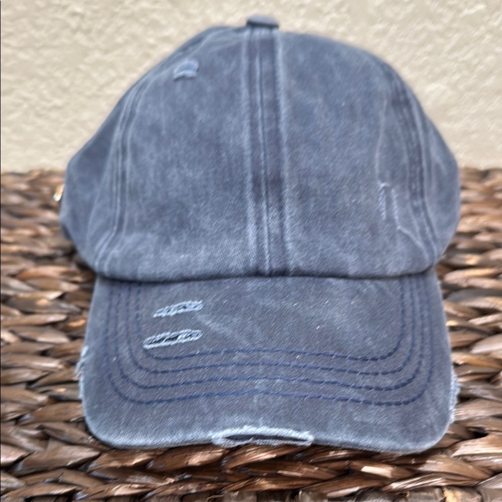 CC Vintage Washed‎ Distressed Blue Ponytail Baseball Hat Adjustable NWT